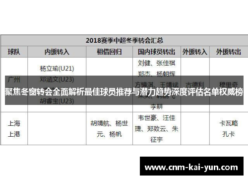 聚焦冬窗转会全面解析最佳球员推荐与潜力趋势深度评估名单权威榜